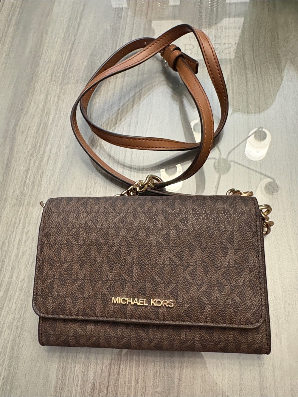 Michael Kors Brown MK Logo Crossbody Bag with Gold Hardware